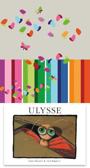 1. Huisstijlontwerp - muurtekening Kinderdagverblijf Bammeke, Brussel2. Illustraties voor kinderboek Ulysse, uitgeverij Pastel, Brussel