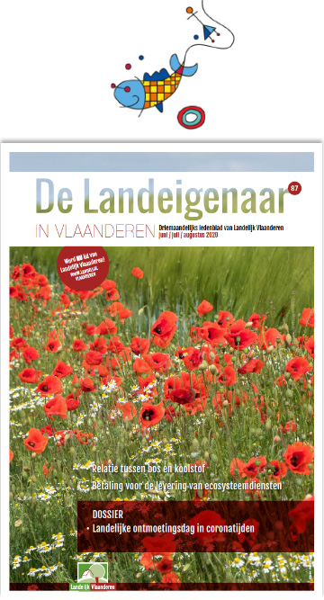1. Muurtekening2. Cover van ledenblad - lay-outwerk ledenblad voor Landelijk Vlaanderen vzw